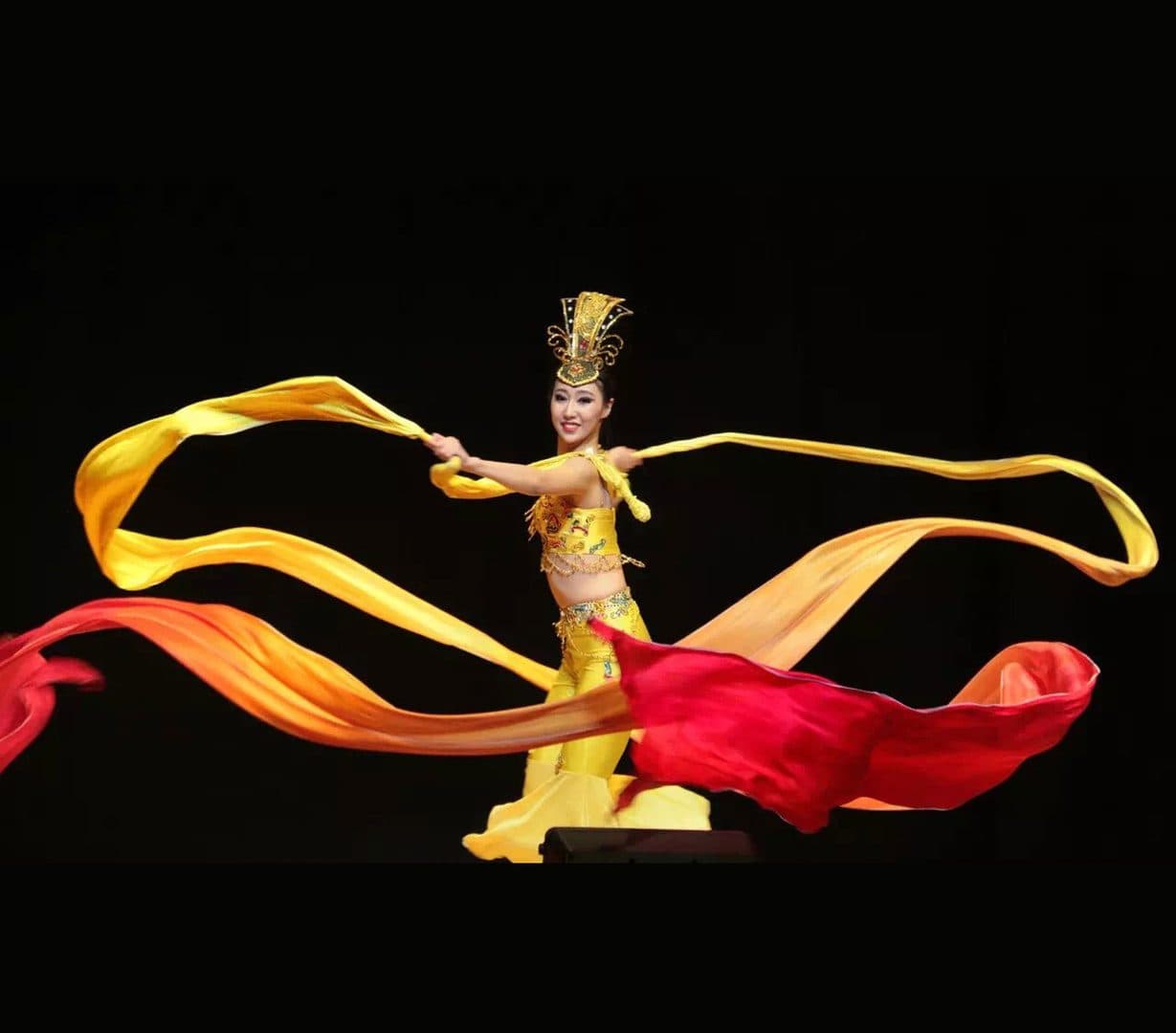 Silk ribbons caught in stage light